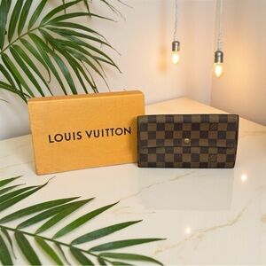 🤎LOUIS VUITTON🤎Damier Ebene Long Wallet with COA & Box/EUC